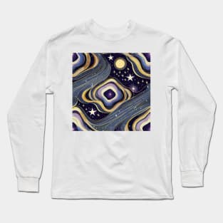 Geometric pattern of curved seamless stripes making a starry night with galaxy and stars Long Sleeve T-Shirt